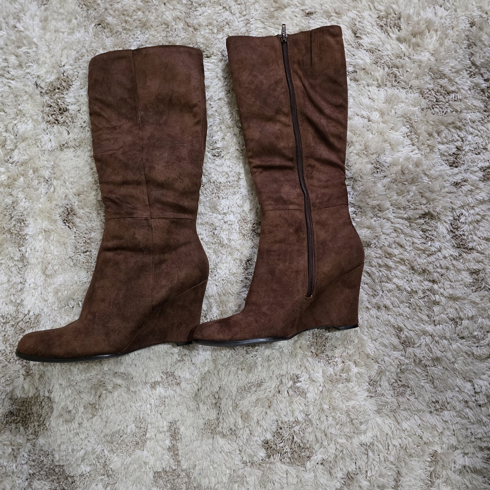 Like New Brown Wedge Knee-High Boots
